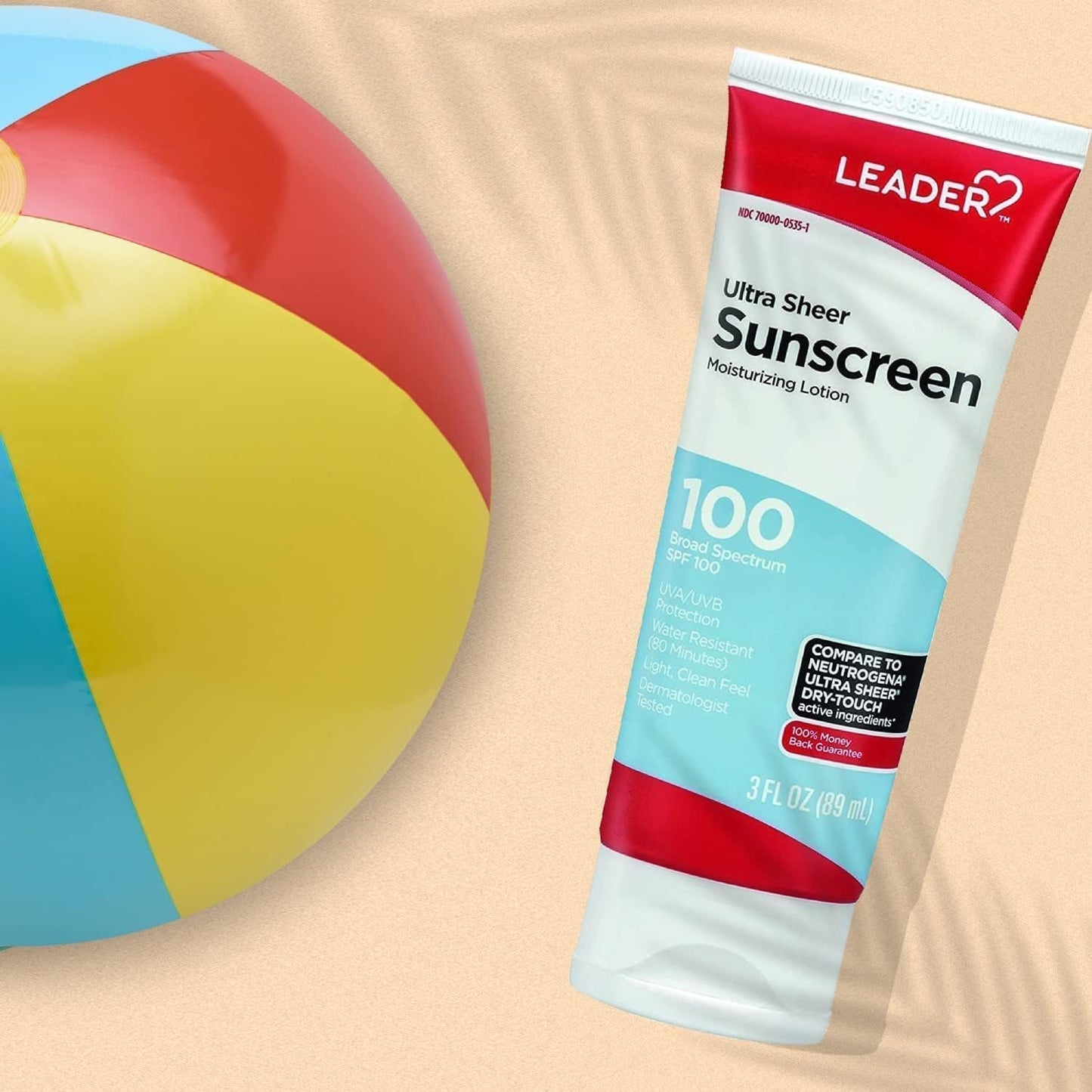 LEADER Travel Sunscreen SPF 100+, Ultra Sheer Dry-Touch Water Resistant and Non-Greasy Lotion with Broad Spectrum SPF 100+, 3 Fl Oz (2 Pack)