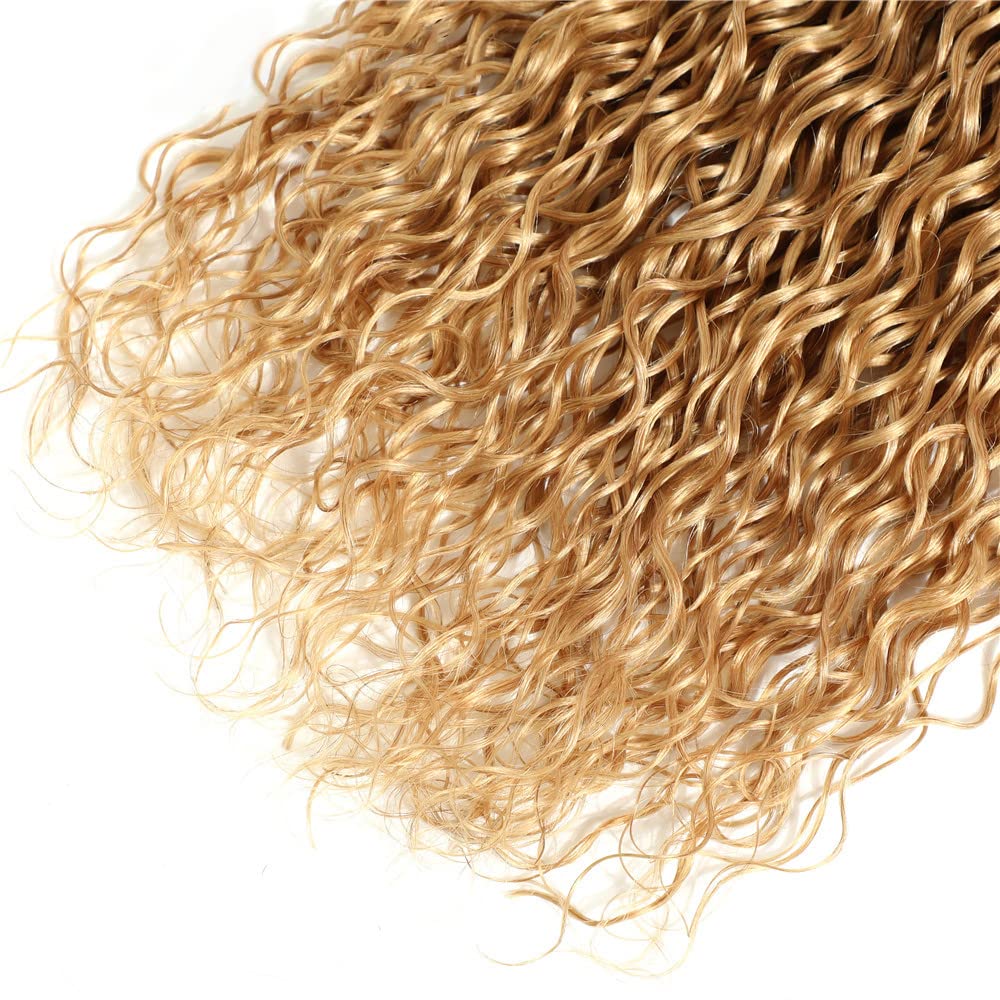 Blonde Curly Bundles Human Hair 27 Kinky Curly Bundles Honey Blonde Human Hair Bundle 12 14 16 inch #27 Wet and Wavy Bundle