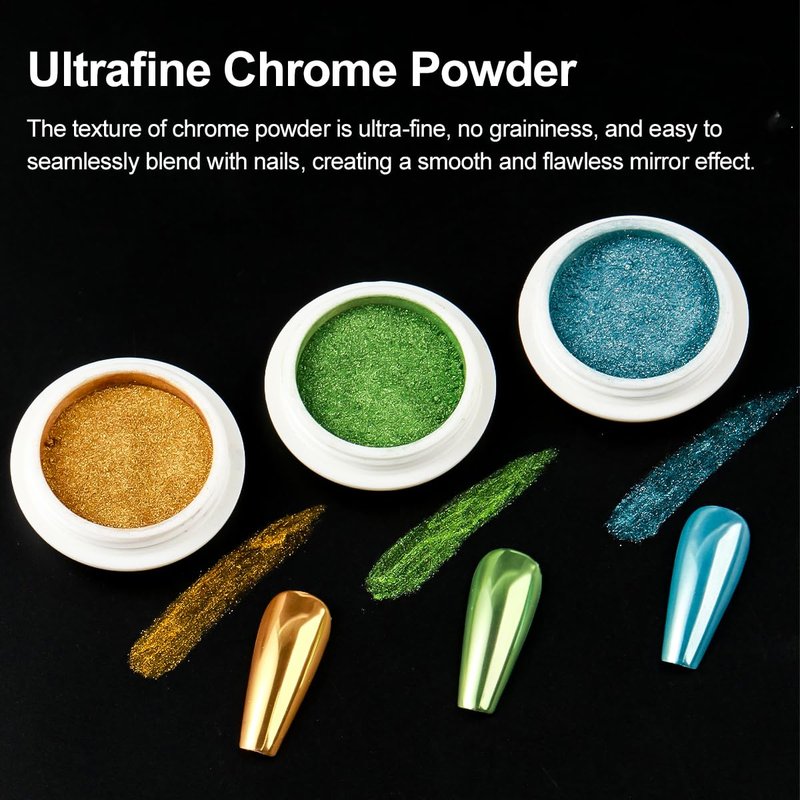 36 Jars Chrome Nail Powder Kit, Metallic Mirror Chrome Powder Pigment for Gel Nails, Holographic Mirror Glitter Rub Dust Set for Nail Art Decoration Home DIY Salon Use