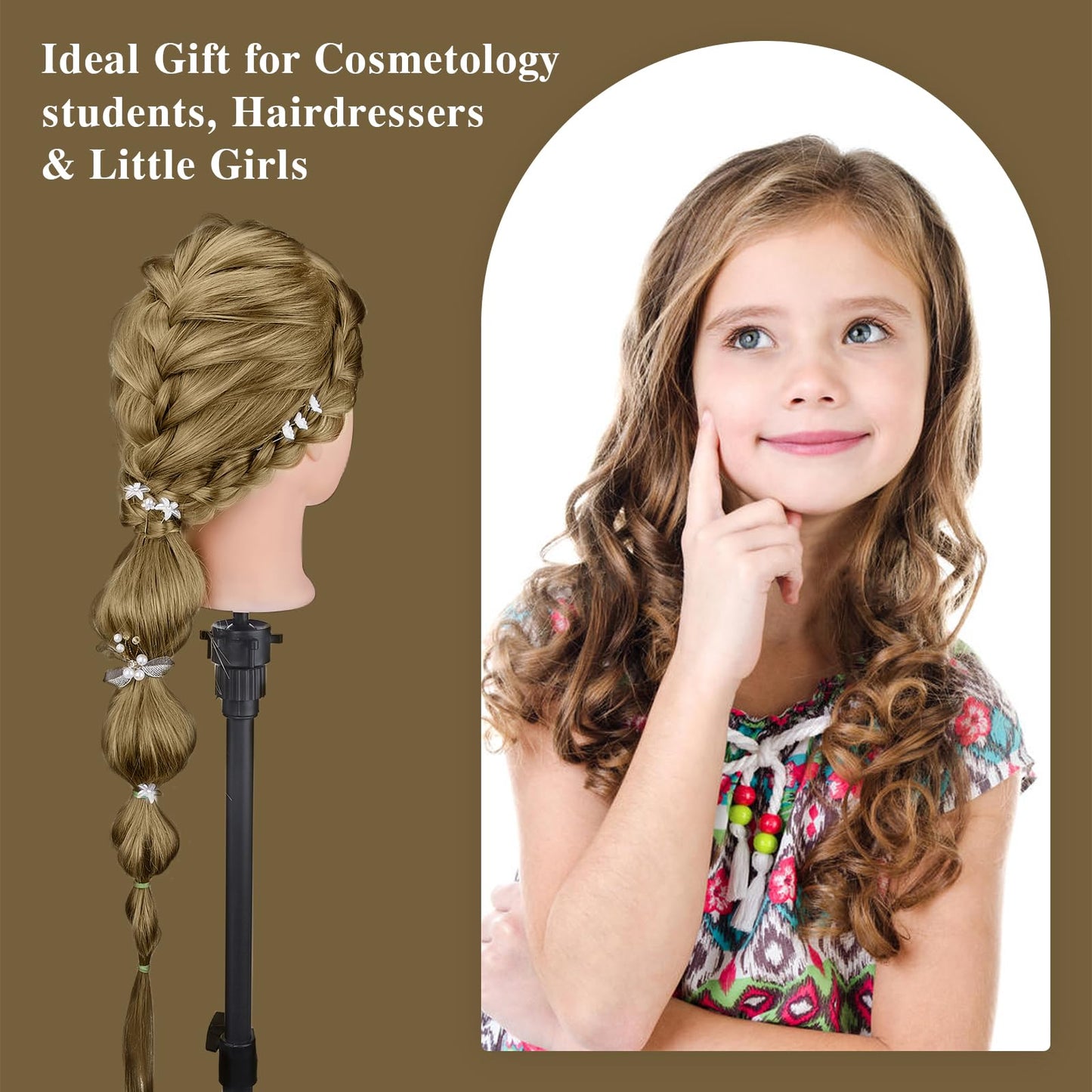 28 Inch Mannequin Head 80% Human Hair with Tripod Stand,Mannequin Cosmetology Manikin Practice Doll Head with stand,Braiding Hairdressing Head for Hair Styling with Table Clamp + DIY Hair Styling Set