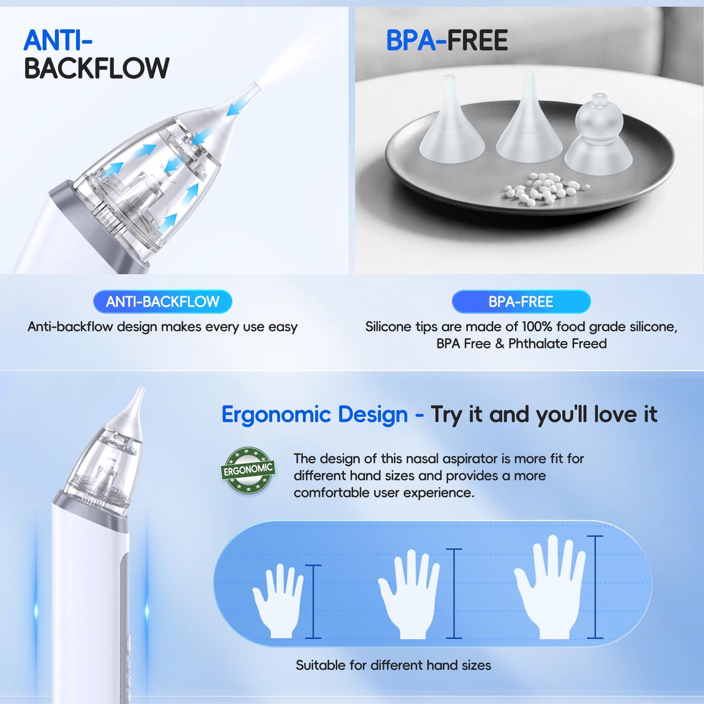 Medcodes Nasal Aspirator for Baby, Electric Nose Sucker for Baby & Toddler, Congestion Relief with 3 Levels Suction,Soothing Light & Nursery Rhymes (Large A)