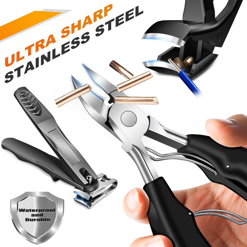 Toenail Clippers for Thick Toenails, Angled Head Toe Nail Clippers with Catcher, 360° Rotating Nail Clippers for Men, 37mm Wide Opening Nail Cutter for Ingrown Toenails, 5PCS Seniors Foot Repair Set