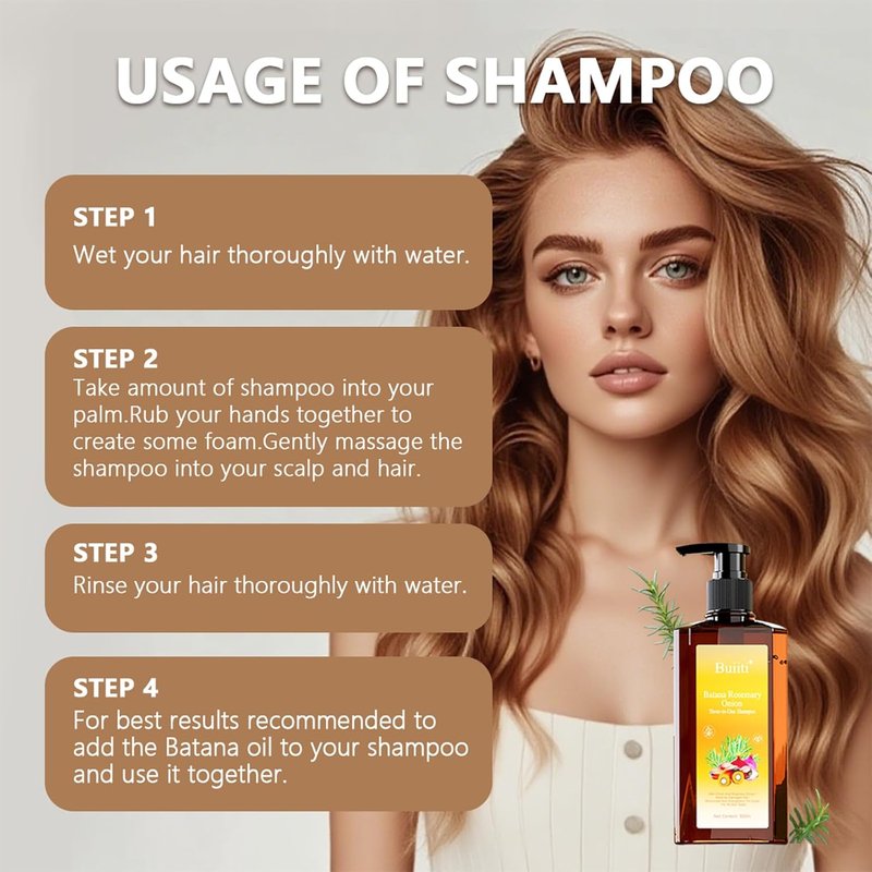 Batana Oil Shampoo for Hair Growth - Rosemary & Onion Infused, Anti-Hair Loss Treatment | 10.14 fl oz (2PCS)