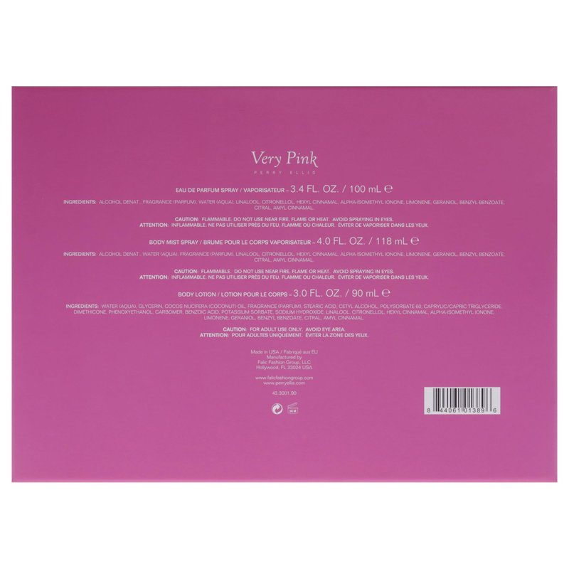 Perry Ellis Very Pink by Perry Ellis for Women - 3 Pc Gift Set 3.4oz EDP Spray, 3oz Body Lotion, 4oz Body Mist