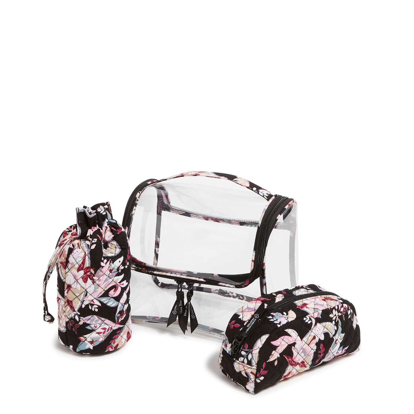 Vera Bradley Women's 3 Piece Cosmetic Makeup Organizer Bag Set, Perennials Noir, One Size