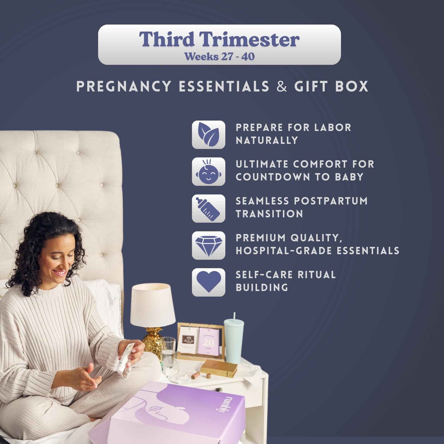 Rumbly 3rd Trimester Mom-to-Be Essentials Box - Gift for Expecting Moms - Care Package with Essential New Mommy Items & Pregnancy Must-Haves T3