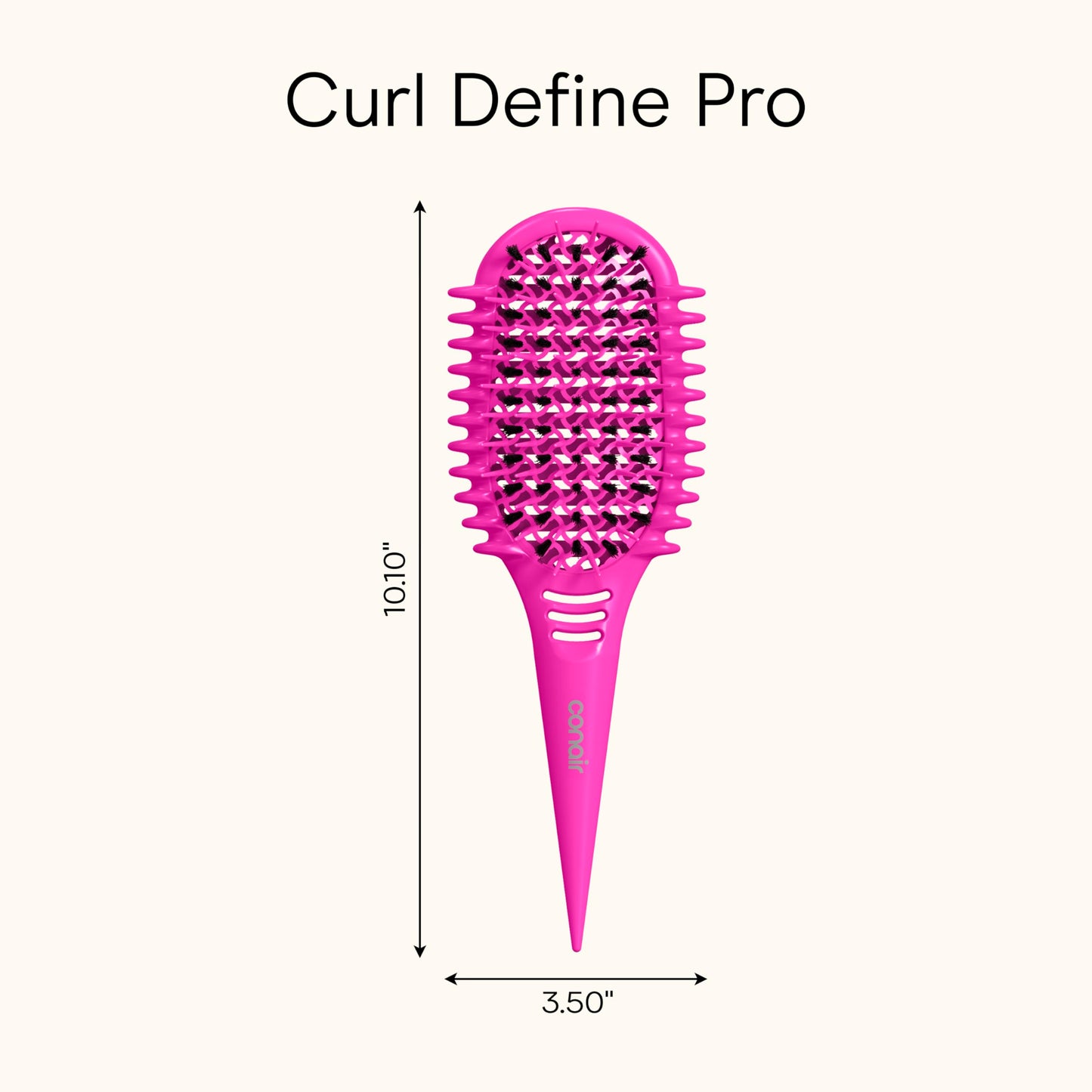 Conair Curl Define Pro Detangler Brush for Curly Hair, Dual-Vent Design with Continuous Grooves, Mixed Bristles for Frizz-Free Detangling, Smoothing, and Curl Definition