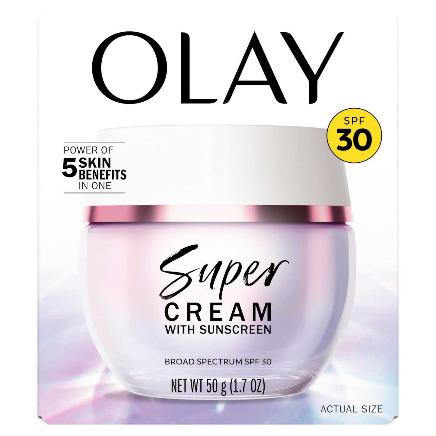 Olay Super Cream with Sunscreen SPF 30, Lightweight Face Moisturizer with Sun Protection, 5-in-1 Skin Care Benefits (1.7 oz) & Trial Size Vitamin C Cleansing Melts, Water-Activated Face Wash (12 ct)