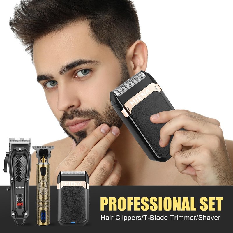 Professional Hair Clippers for Men - Cordless 3-in-1 Hair Cutting Kit with LED Display | USB-C Rechargeable Foil Shaver
