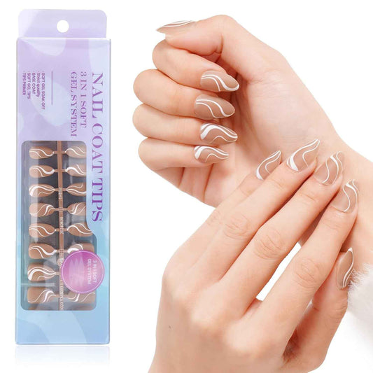 300 Pcs French Gel Nail Tips - Medium Almond Press-On Nails for Fall - Soak Off Acrylic Extensions