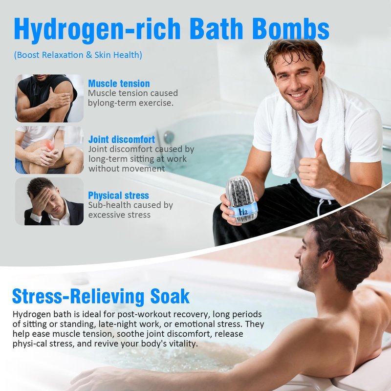 Hydrogen Bath Bombs Beads, Hydrogen H2 Water for Bathing Spa,Foot Bath,face Washing Muscle & Stress Relief Reusable Design 2pack