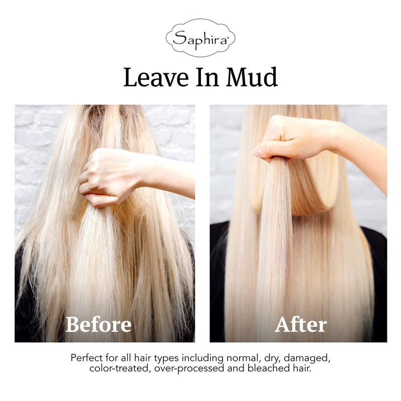 Saphira Hydrating Leave-In Conditioner Mineral Mud, Styling and Healing Leave-In Conditioner for Dry Damaged Hair, Strengthening, No Rinse, Sulfate-Free, Paraben-Free, 8.5 Ounce, Original Packaging