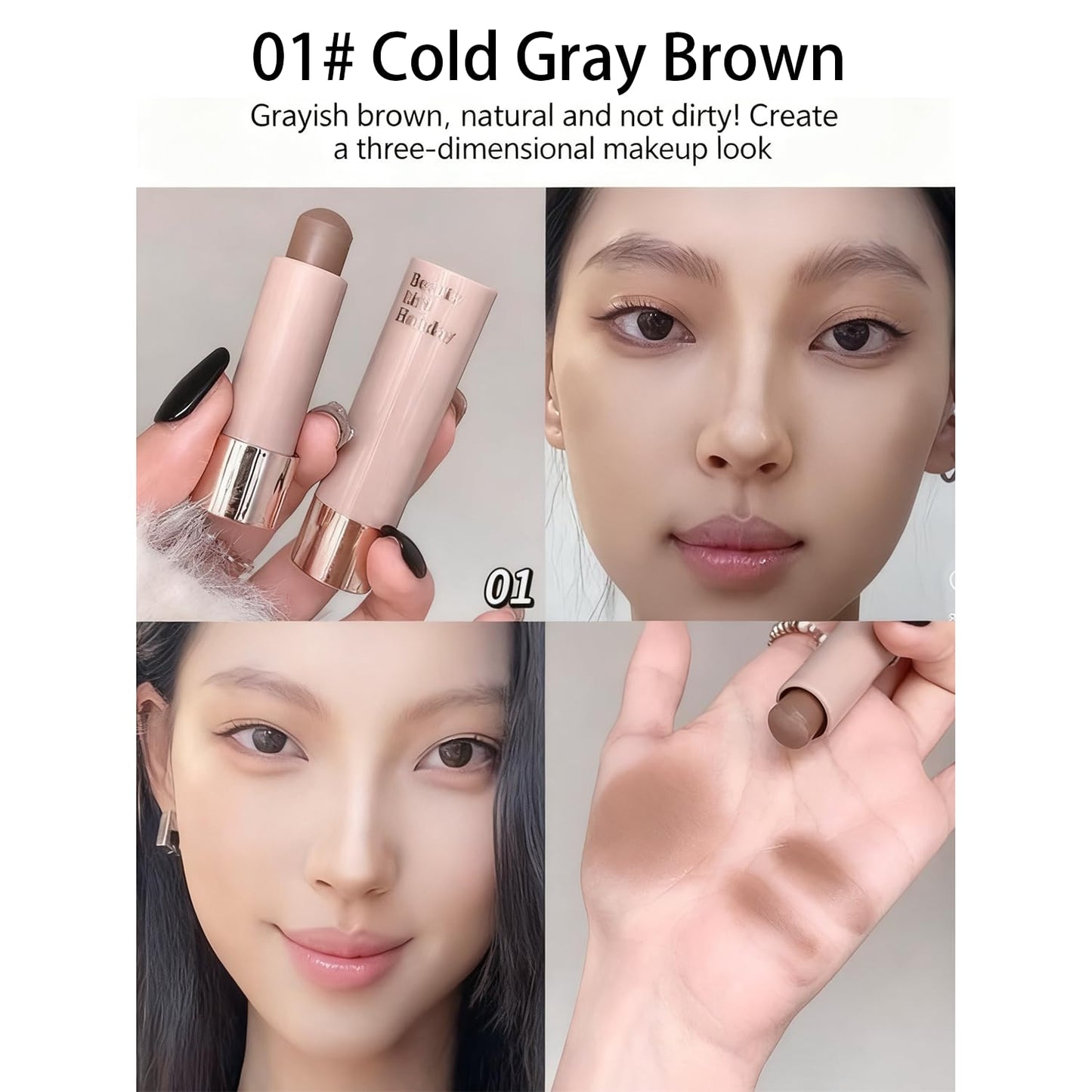 Cool Toned Creamy Contour Stick – Extra-Size Waterproof & Sweat-Proof Matte Bronzer for Fair Skin, Smooth Blendable Face & Nose Shading, Travel-Ready Long Wear Contour Stick (01#Cold Gray Brown)