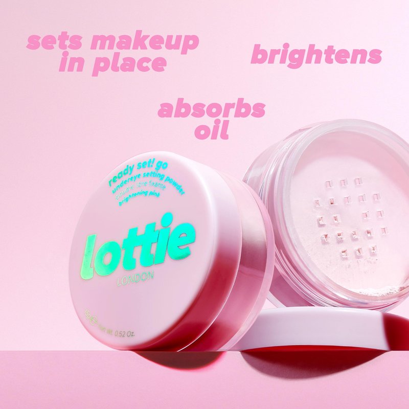 Lottie London Ready Set! Go in Brightening Pink, Setting Powder infused with Hyaluronic Acid, Long-wear & Soft-Focus Matte Finish