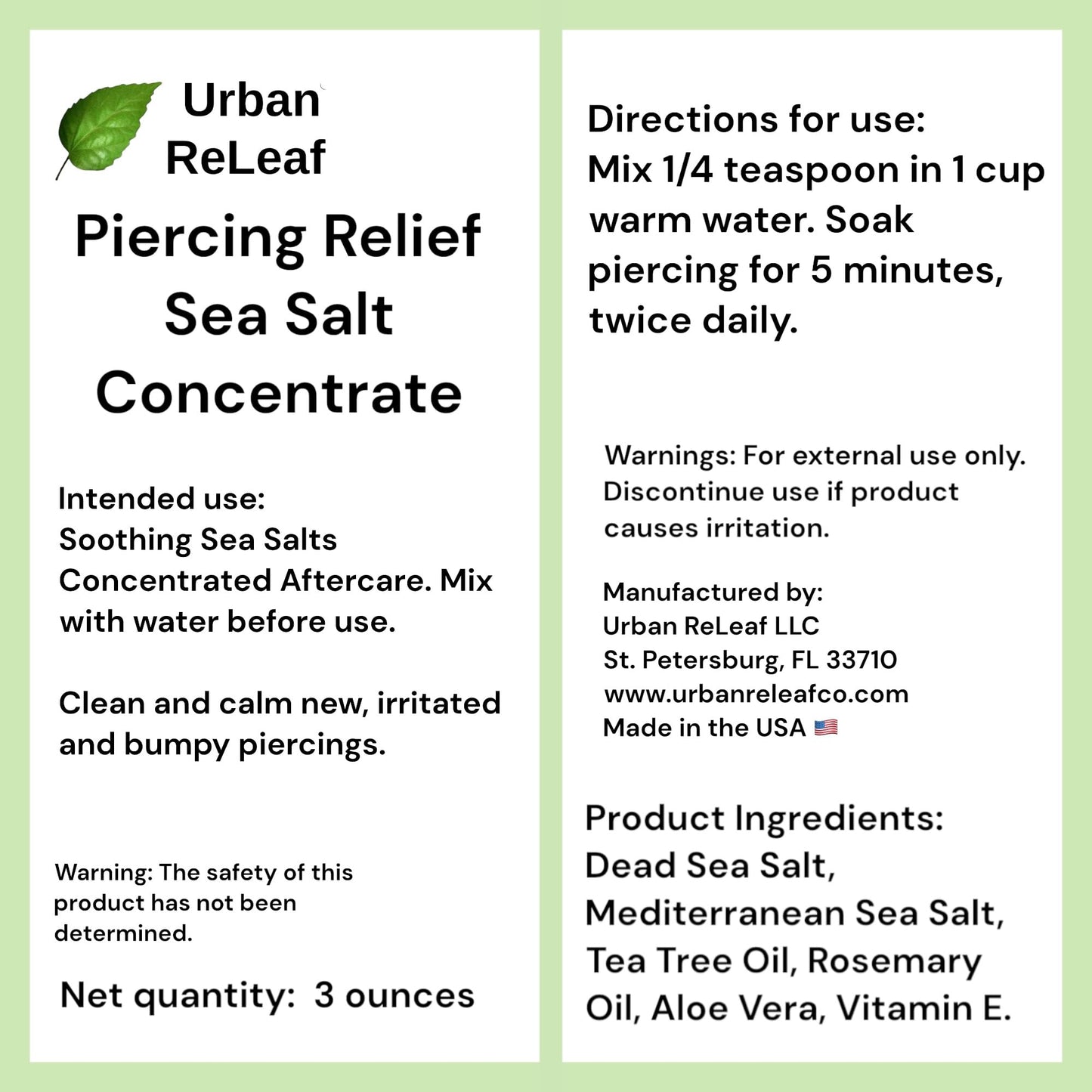 Set of Urban ReLeaf Piercing Relief Solution & Sea Salt Concentrate ! Gentle, Effective Aftercare and Refill Salts. Fast Help for Irritated, Bumpy, Fussy & Problem Piercings, 100% Natural Soothing