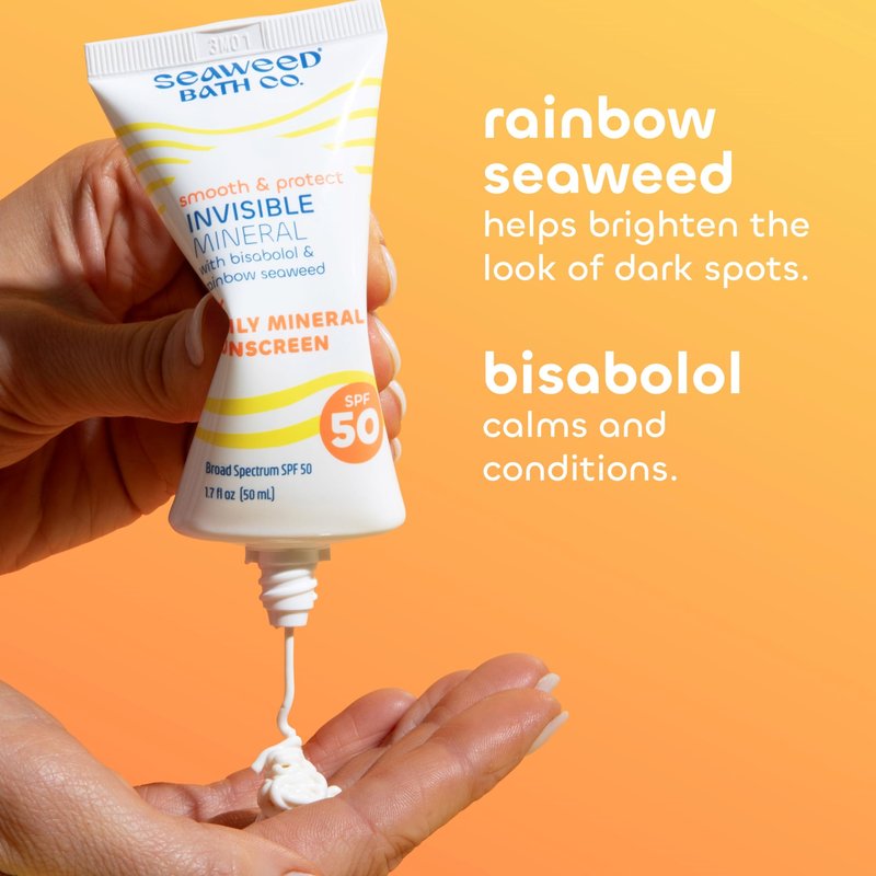 Seaweed Bath Co Smooth & Protect Invisible Mineral Sunscreen SPF 50 - Lightweight, Non-Greasy Zinc Oxide Face Sunscreen Gel - Daily Fragrance Free Moisturizer Primer with SPF, 1.7 oz