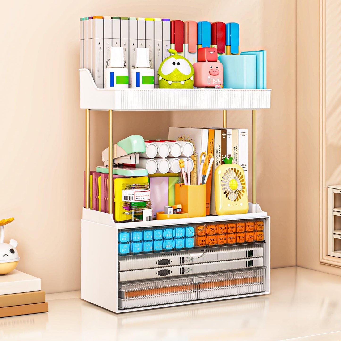 caktraie Bathroom Organizers and Storage - 3 Drawers 2 Tier Makeup Organizer, Cosmetic Storage Drawer for Dresser Countertop and Bathroom Vanity for Large Skincare, Perfume, Grey