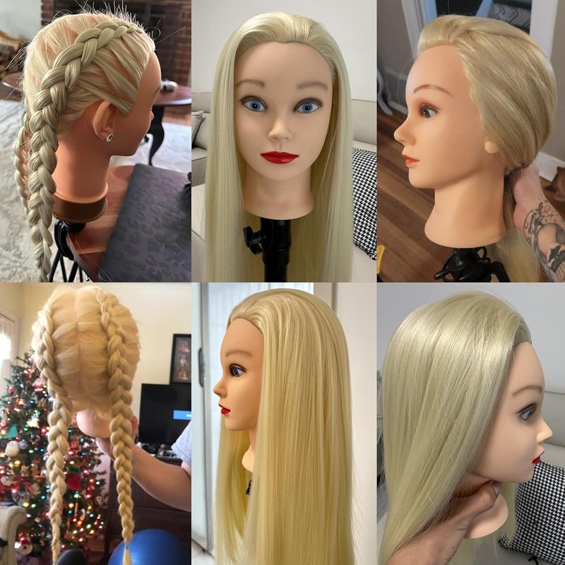 WeiRan 26"-28" Mannequin Head Styling Head Human Hair Cosmetology Manikin Doll Training Head for Hairdresser Practice Braiding Free Clamp Holder and Comb (808-write)