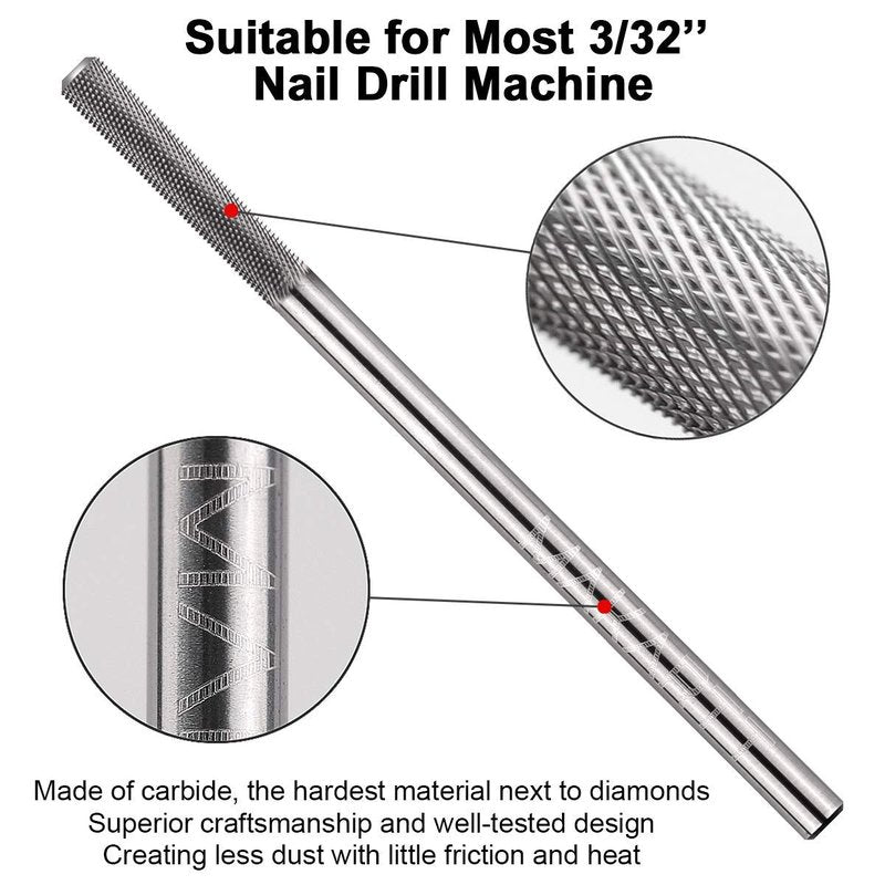 Makartt Cuticle Nail Drill Bit - Safety Tungsten Carbide Cuticle Remover Drill Bit Needle Bit Under Nail Cleaner Dead Skin Nail Prepare 3/32'' for Electric Nail File Nail Buffer Bit-3XF (Silver,Fine)