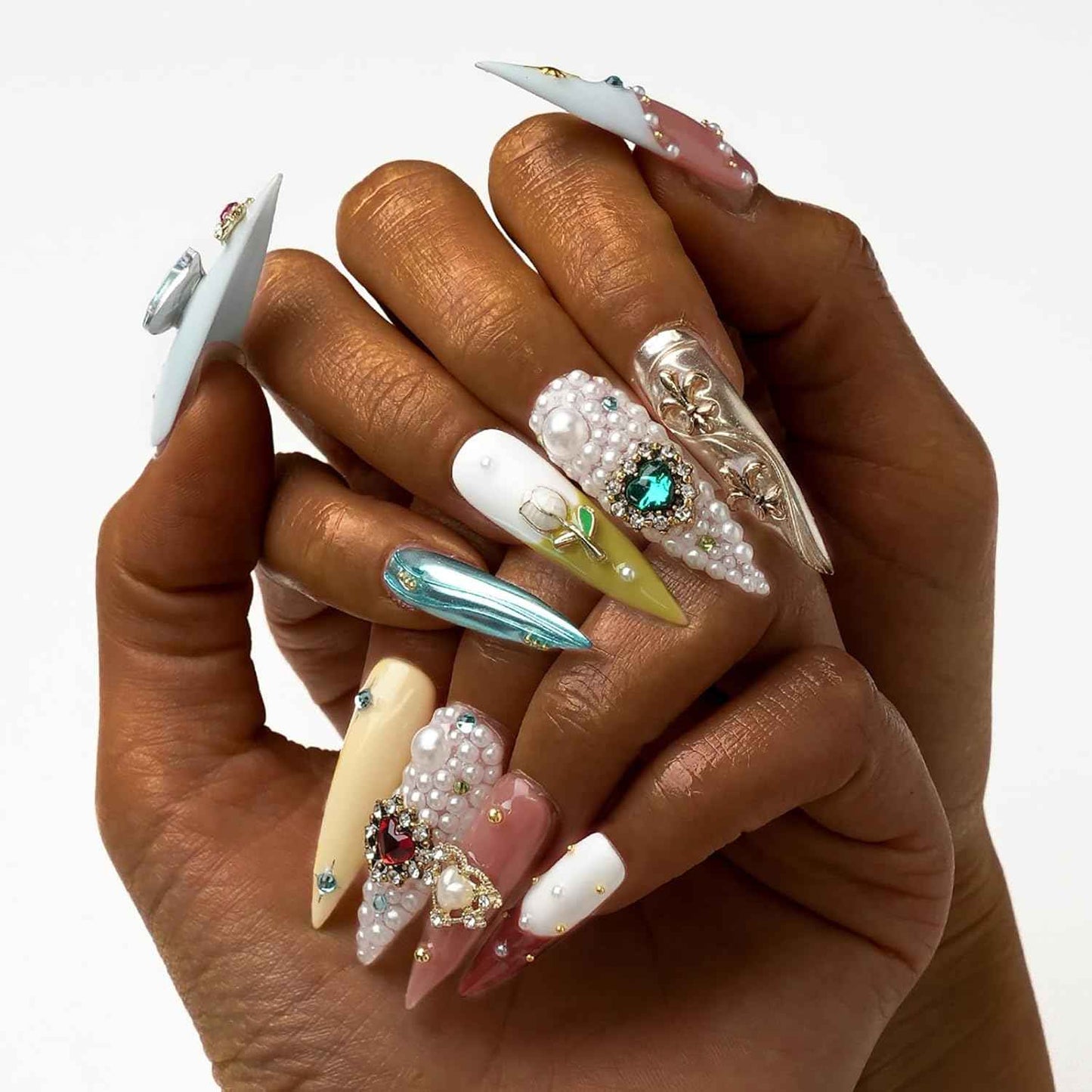 Nude Leopard Handmade Press-On Nails Set - Medium Almond Shape, 10 Pcs with Glue