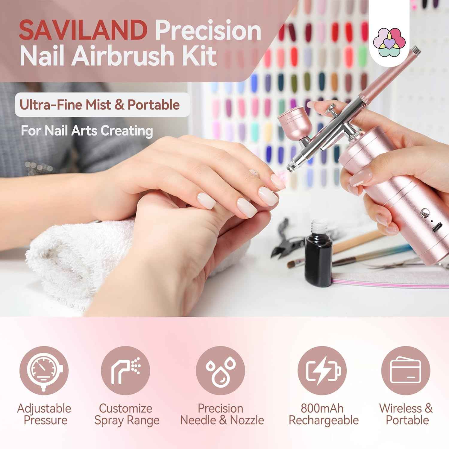 Airbrush Nail Kit with 12 Gel Polish Colors - SAVILAND Professional Set