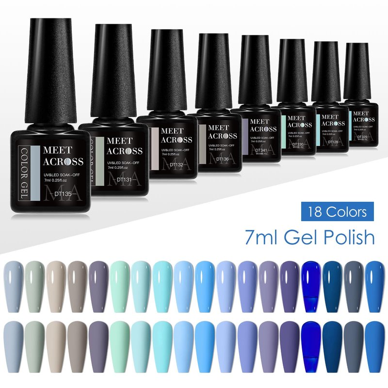 MEET ACROSS 18pcs Gel Nail Polish Set Soak Off UV LED Lamp Gel Nail Polish Kit (SET-3, 18pcs)