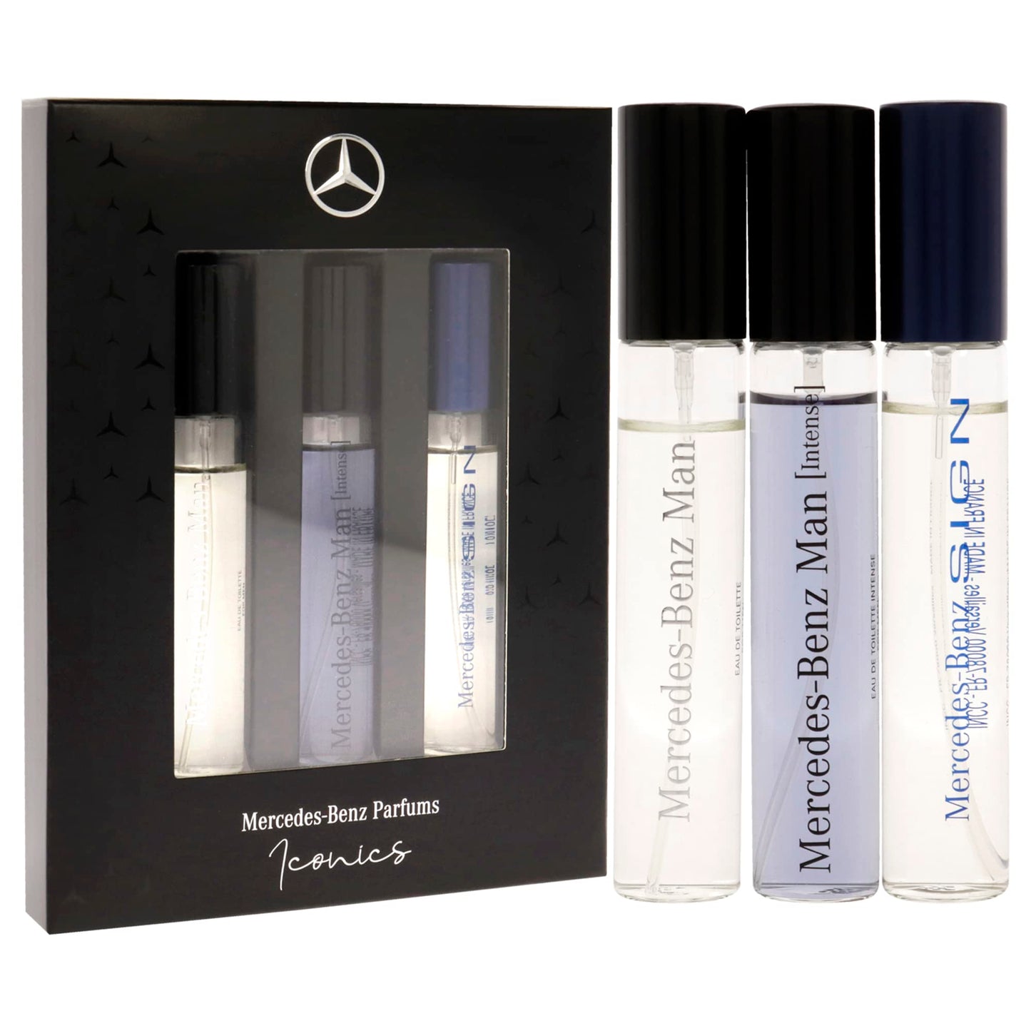 2022 Discovery Coffret Gift Set by Mercedes-Benz - Perfumes for Men - Contains 5 ml of Man, Man Intense, and Sign - Aromatic Woody Spicy Scents - Evokes Power and Sensuality of Gentlemen - 3 pc