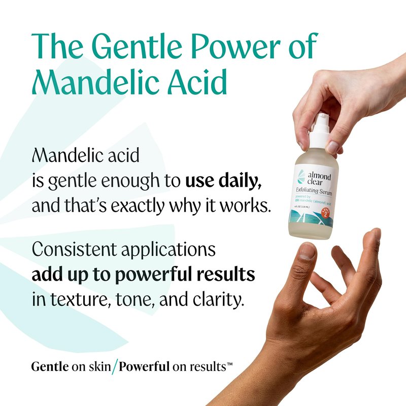 Almond Clear Mandelic Acid Face & Body Clearing Serum, Level 1- for acne, folliculitis, aging skin, ingrown hairs, dark spots - face, chest, butt, back, thighs, arms - 1 fl oz