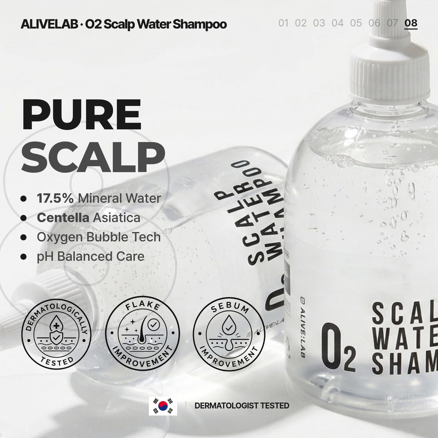 ALIVELAB O2 Scalp Water Shampoo for Sensitive Scalp, Itchy, Anti Dandruff, Deep Cleansing and Soothing, Hair Care, Scalp cleanser, Water Type, Liquid shampoo, Silicone-Free 11.83 fl oz