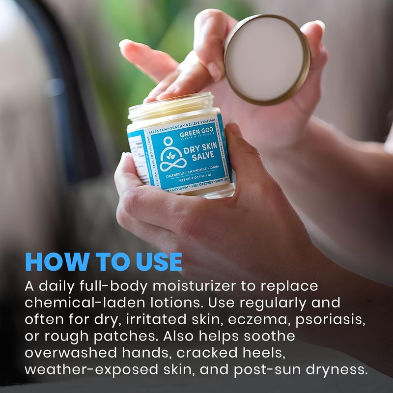 Green Goo Dry Skin Salve, All-Natural Moisturizer for Hydrating The Body & Face, Helps Alleviate Symptoms of Chronic Skin Conditions, 4 Oz