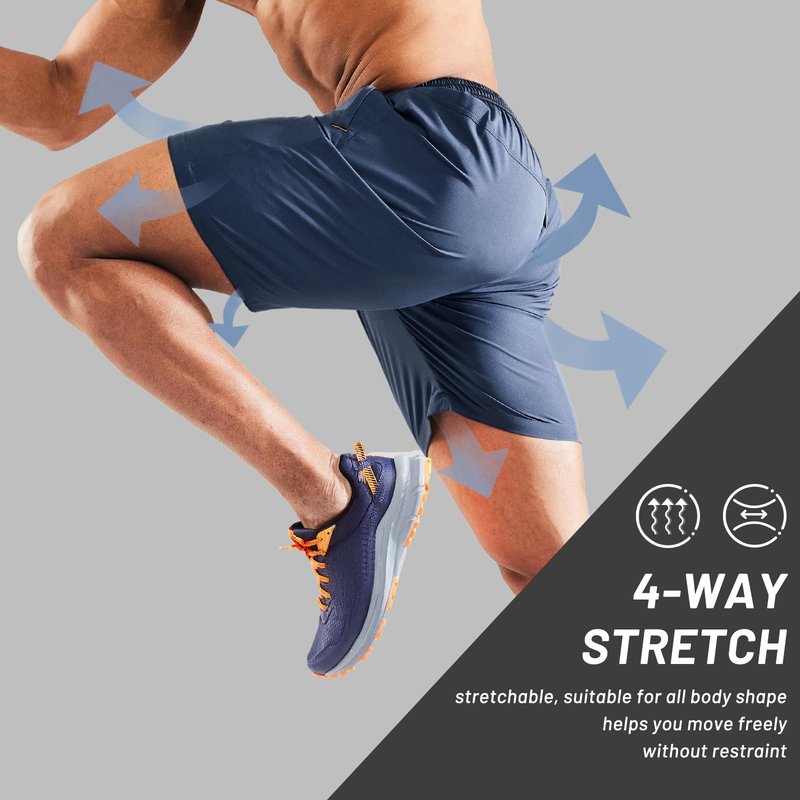 MIER Men's Athletic Shorts Dry Fit Workout 7" Lightweight Sports Gym Running Shorts Basketball Training with Zipper Pockets, Deep Blue, Medium