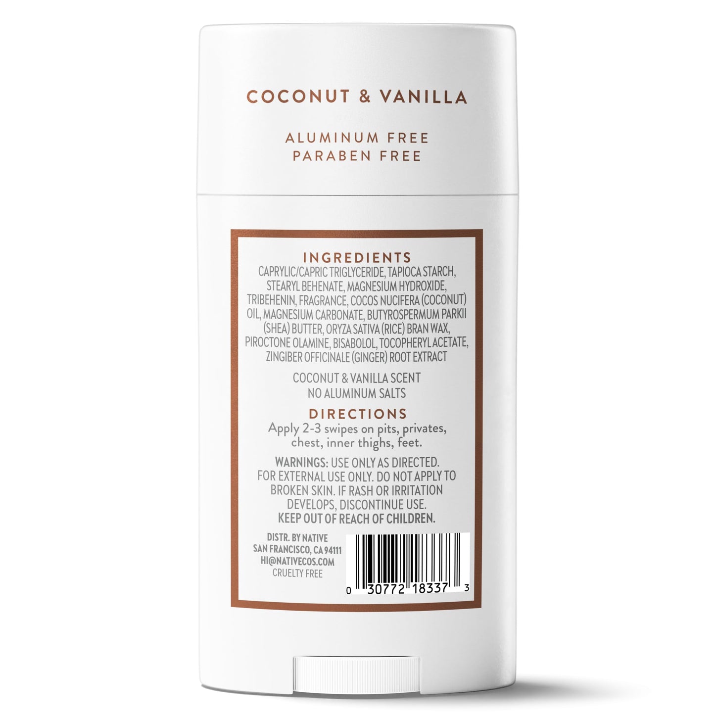 Native Whole Body Deodorant, Coconut & Vanilla Scent, 72 Hour Odor Protection for Pits, Privates & More, Aluminum Free Deodorant for Men & Women with Coconut Oil & Shea Butter, 2.3oz