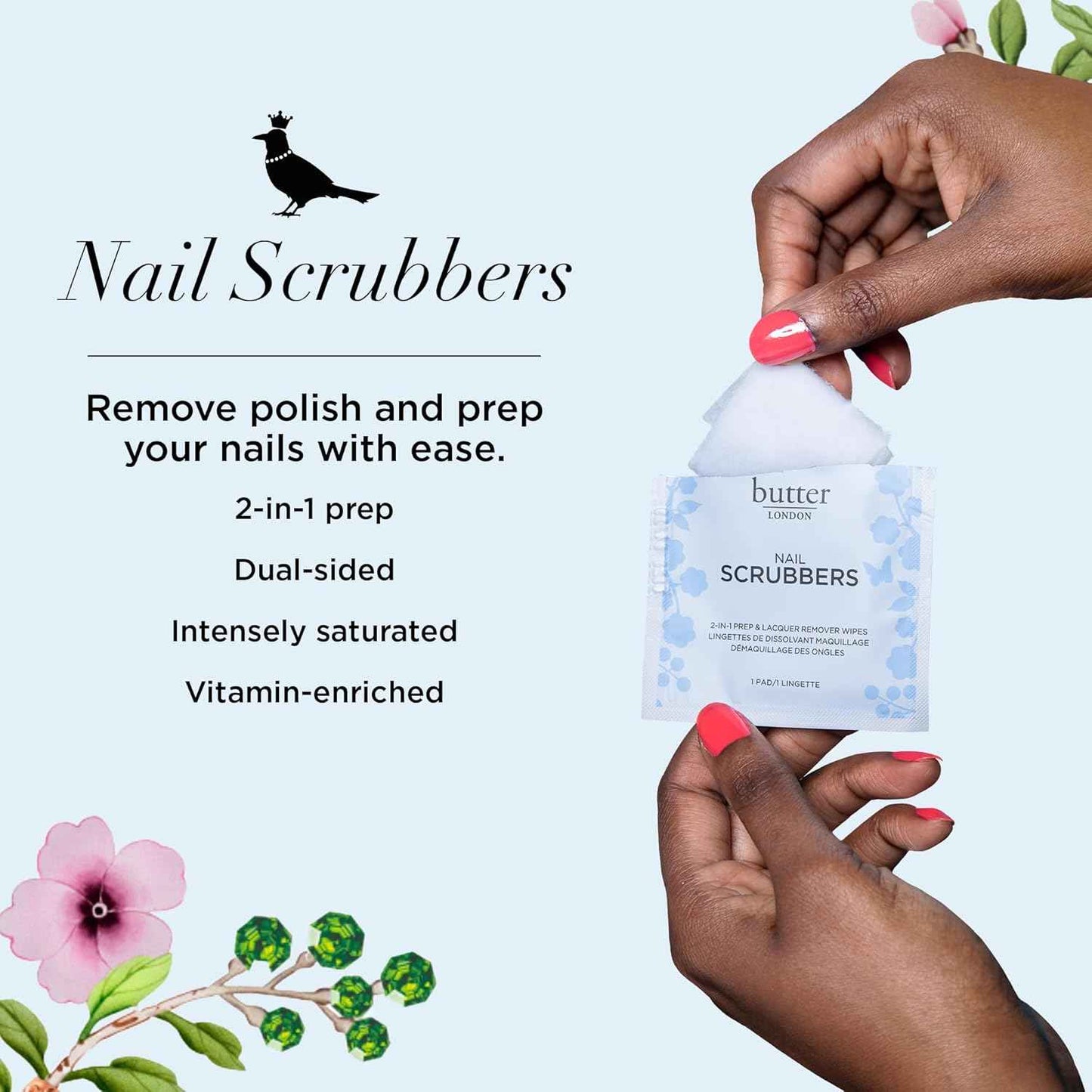 Butter LONDON 2-in-1 Nail Polish Remover Pads - Travel-Friendly Gel Scrubbers, Cruelty-Free