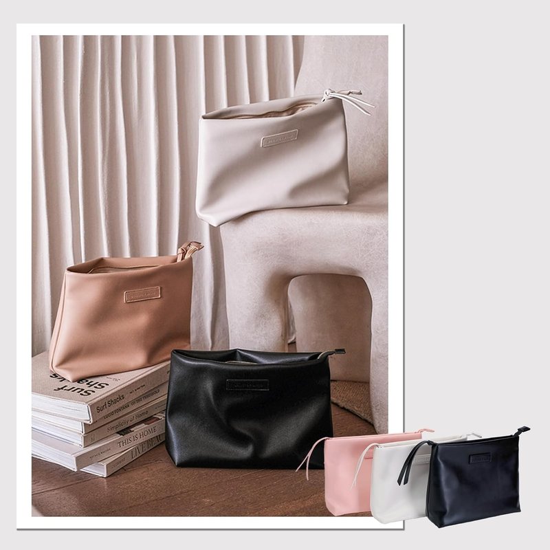Makeup Bag Organizer - Waterproof PU Leather Cosmetic Bag | Large Travel Clutch Purse (Cream)