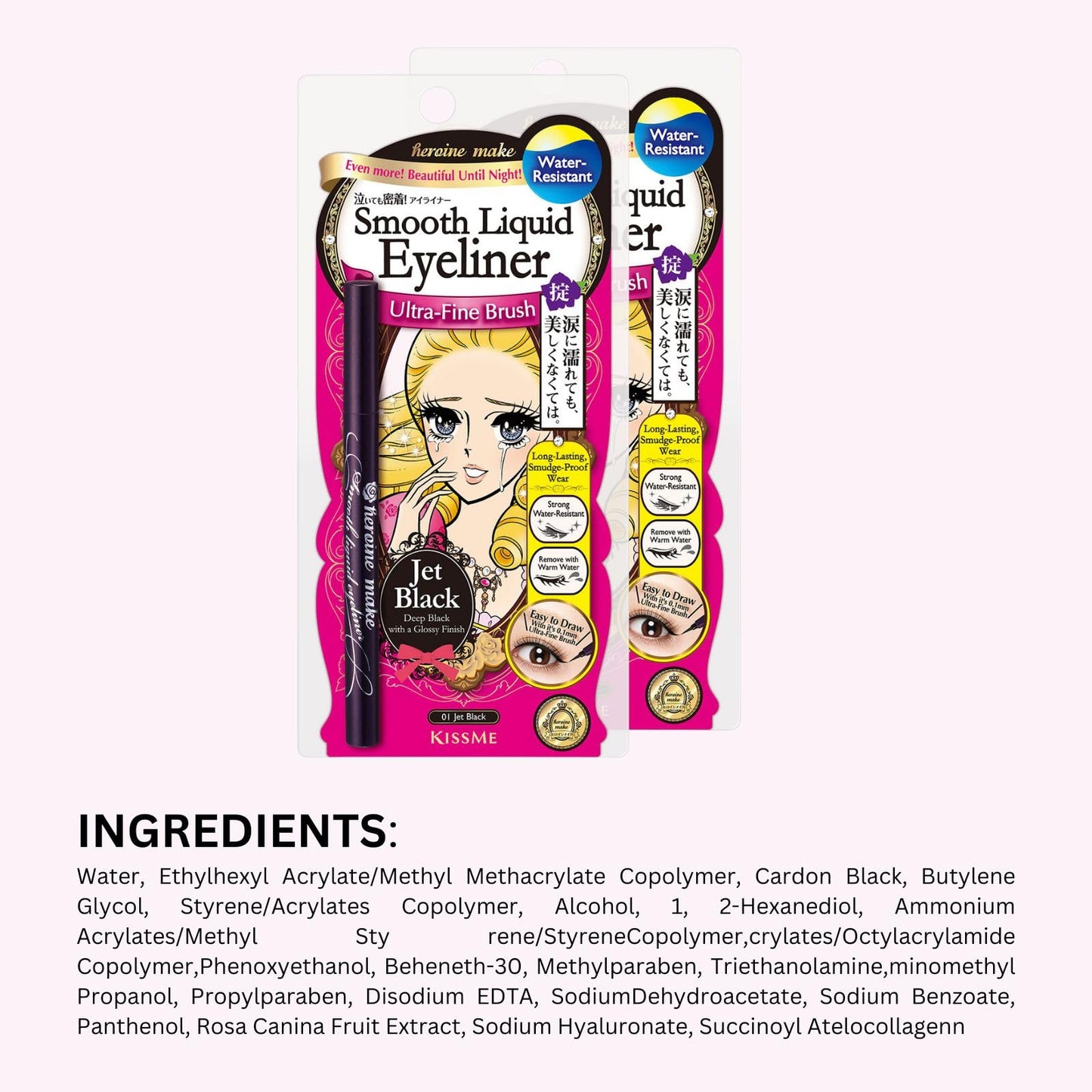 Heroine Make by KissMe Smooth Liquid Eyeliner | Waterproof Black Liquid Eyeliner Pen | Smudge-Proof Formula for Long-Lasting Wear | Hypoallergenic for Sensitive Eyes | Made in Japan | 2 Pack