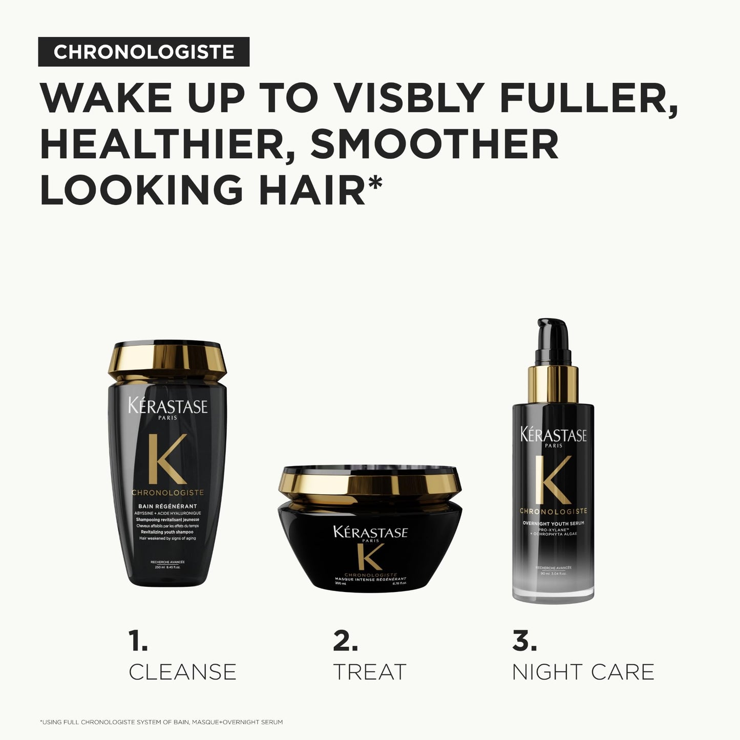 KÉRASTASE Chronologiste Overnight Youth Serum, Anti-Aging Night Serum, Infused with Hyaluronic Acid & Abyssine, Hydrates, Plumps & Restores Shine, 90ml