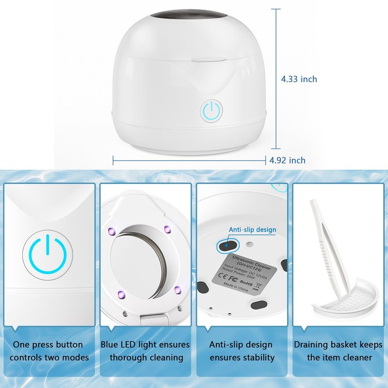 Hoffeins Ultrasonic Retainer Cleaner Machine 45kHz 200ml Portable Ultra Sonic Retainer Cleaner for Dental Retainer Mouth Guards Aligner Night Guard Braces Toothbrush Jewelry