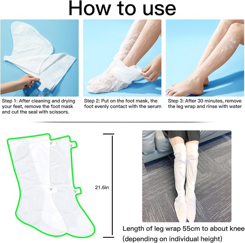 Hydrating Long Leg Feet Mask - 3 Pairs Moisturizing & Exfoliating Treatment for Soft Feet | Peeling Mask for Women