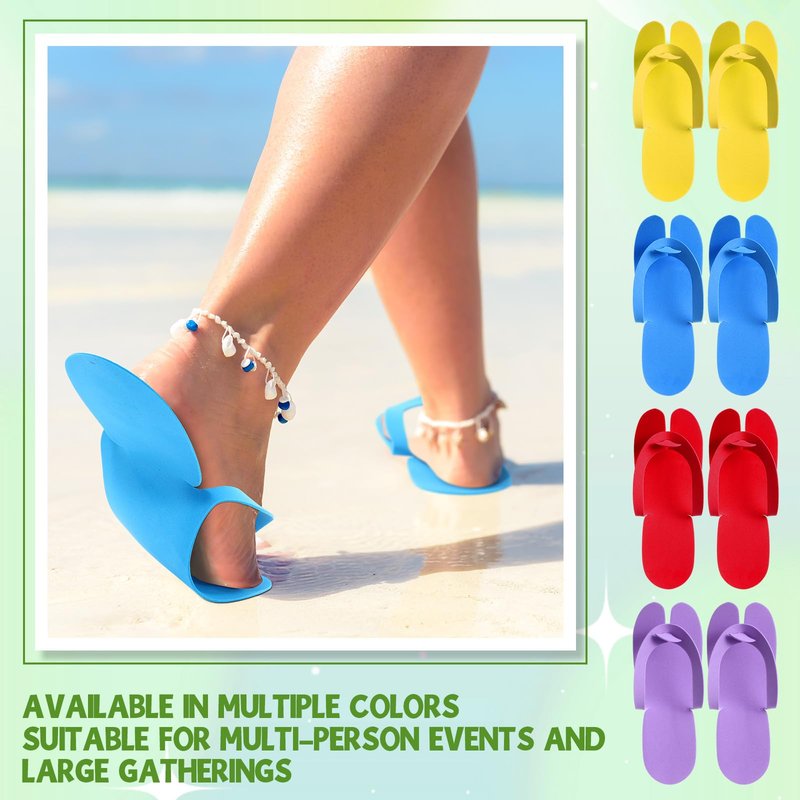 JaGely 100 Pairs Disposable Pedicure Slippers Bulk Multi Color Flip Flops for Pedicure Anti Slip EVA Foam Spa Slippers Sandals Disposable Shoes Kit for Women Nail Bath Salon Party Supplies