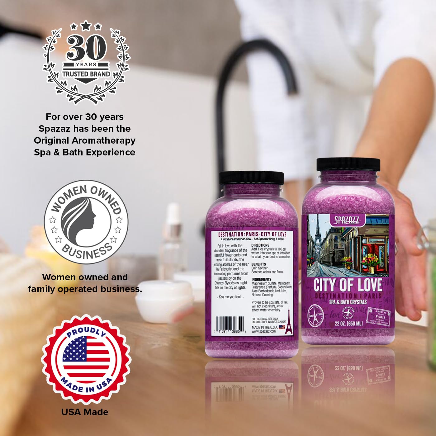Spazazz SPZ-301 Love & Romance in Paris Hot Tub Scent & Fragrance - Couples Spa Gift - Destination Bath Salt Crystals 22 oz