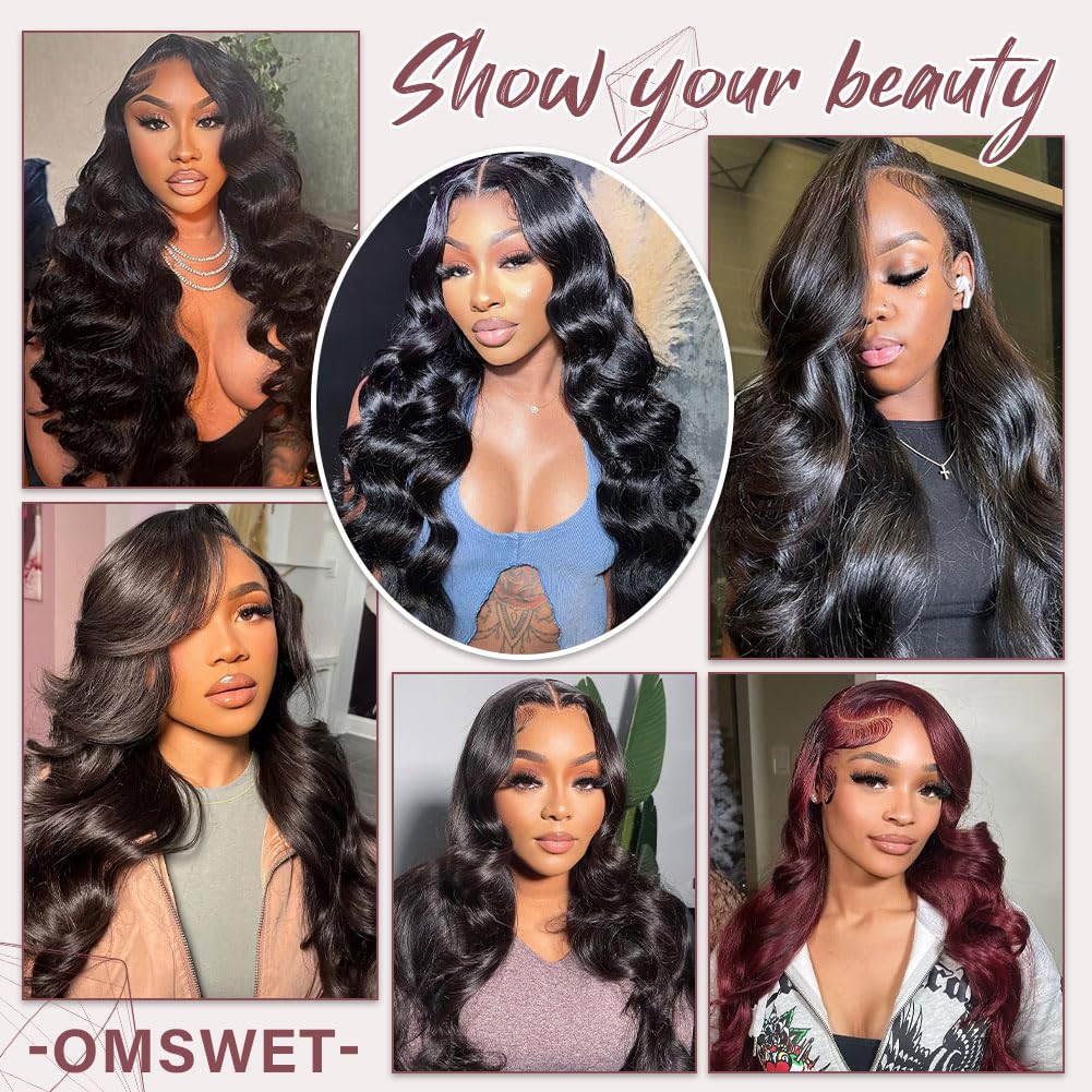 Omswet 13x4 HD Lace Frontal Human Hair Body Wave SKINLIKE 0.1mm Ultra-Thin HD Lace Frontal Pre Plucked Natural Hairline Small Knots 12A Braizilian Virgin Hair 14 Inch Body Wave Human Hair