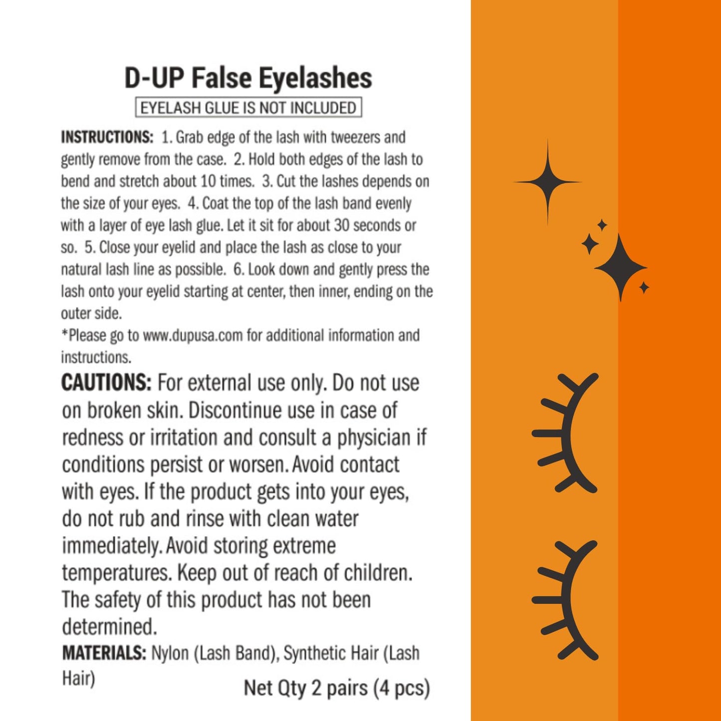 D-UP Natural Look False Eyelashes, False Lashes for Nature Look/Bold Eye Look, Japanese Natural Looking Fake Eyelashes A Day Long Lasting Wear, Lightweight & Reusable, 2 Pairs, Color Lash 02 Orange