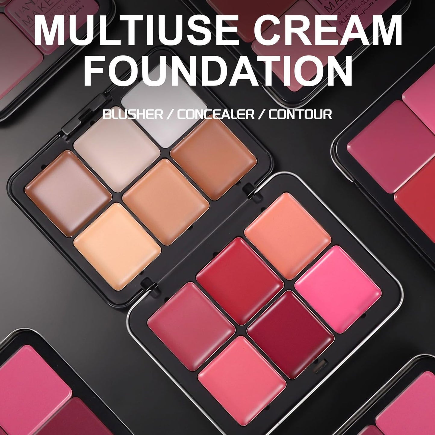 AOAZXBB 12 Colors Cream Blush Palette Cream Concealer Foundation Palette,Natural Matte Face Makeup Palette with Brush