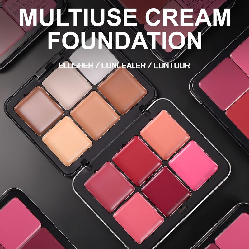 AOAZXBB 12 Colors Cream Blush Palette Cream Concealer Foundation Palette,Natural Matte Face Makeup Palette with Brush