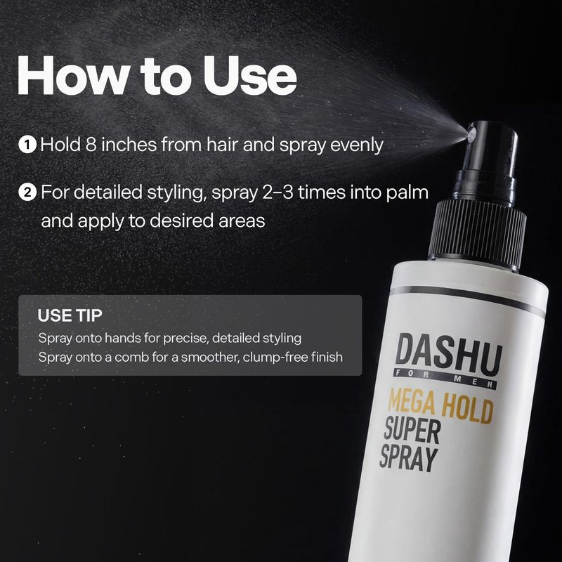 DASHU Hairspray, Mega Hold, Super Hair Spray Extra, Detangler , Long-Lasting , Weather-Resistant, Frizz Ease, Korean Hair Care, 8.45fl oz (Two Bundle)