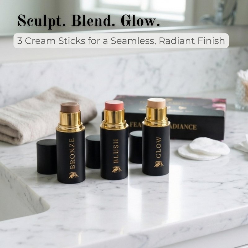 Phoenix Beauty Contour Trio with Cream Blush, Bronzer & Highlighter - Buildable, Pigmented Hydrating Formula with Shea Butter, Vitamin E, Hyaluronic Acid & Squalane; Gift Set (Twilight, Regular Trio)