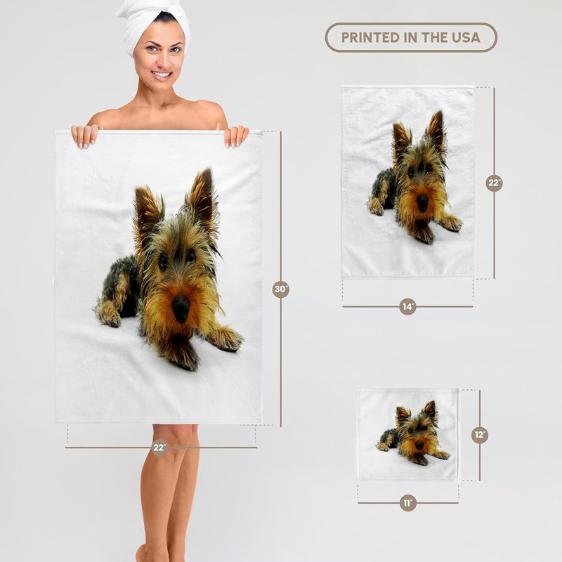 3D Rose Yorkie Portrait Towel - Soft Microfiber, 15" x 22"