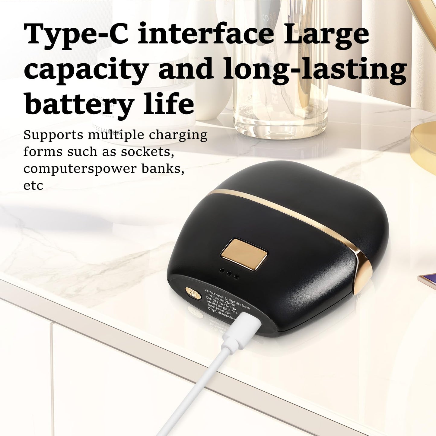 Mini Hair Straightener,Rechargeable Wireless Portable Hair Straightener Brush,Fast Heating Hot Comb,3-Speed Temperature Control,Anti Scald Shell, Lightweight and Portable for Home Travel Gift (Black)