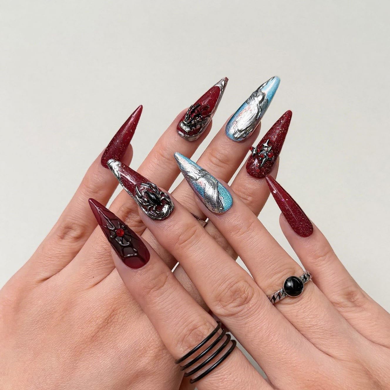 Christmas Press-On Nails - Short Square Gel Full Cover with Reindeer & Santa Designs