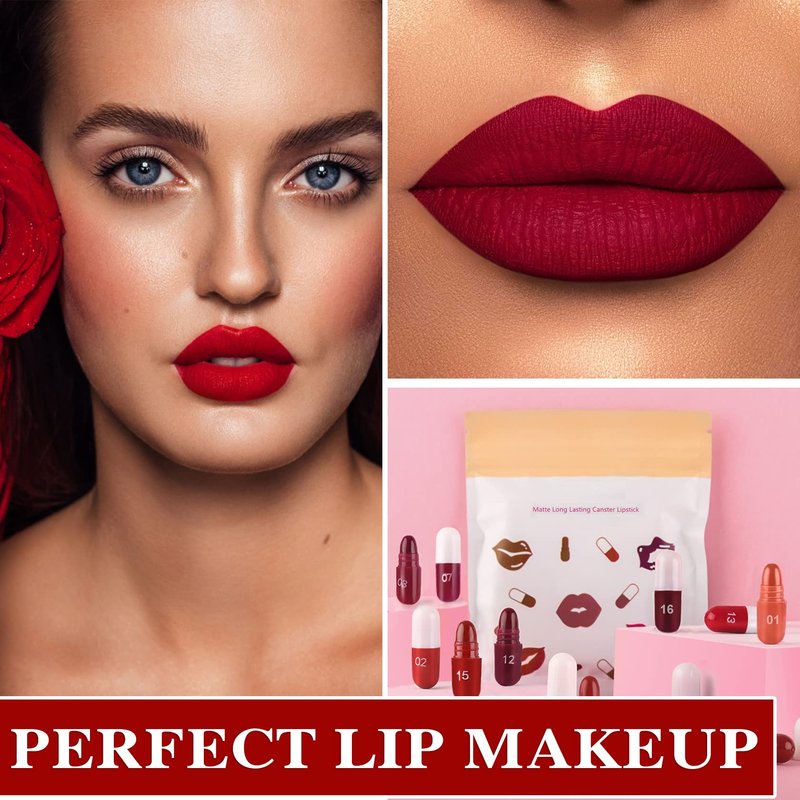 Fusang 18Pcs Mini Capsule Pills Lipstick Makeup Sets for Women - Highly Pigmented, Long Lasting, Waterproof, Matte Mini Red Pill Lipstick Set